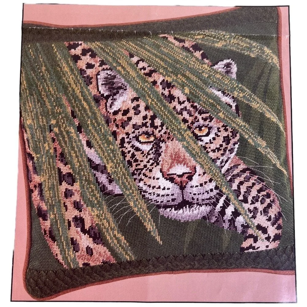 1995‎ Candamar Design Natures Wonder Jaguar Pillow Needlepoint Kit Richard Sloan